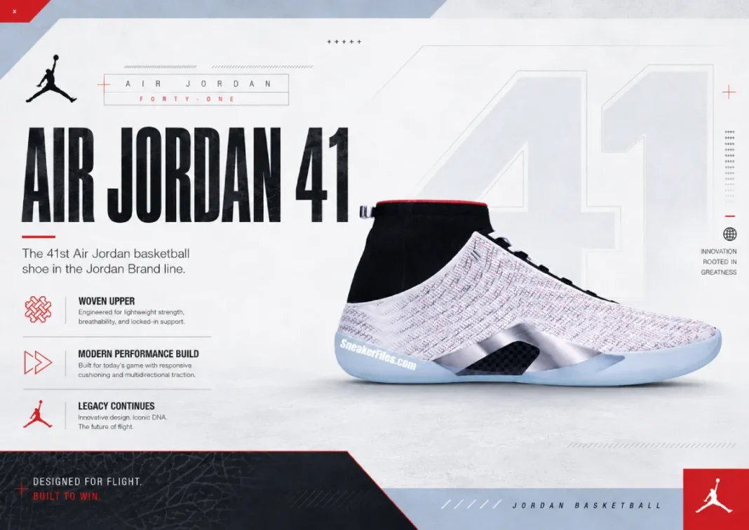 Mockup de l'Air Jordan 41 montrant le col bootie et le panneau lateral extensible