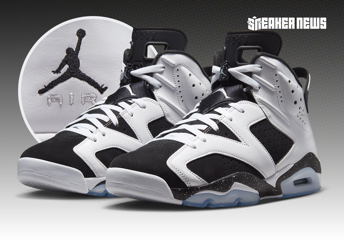 Air Jordan 6 Oreo 2026, upper noir nubuck et overlays blancs