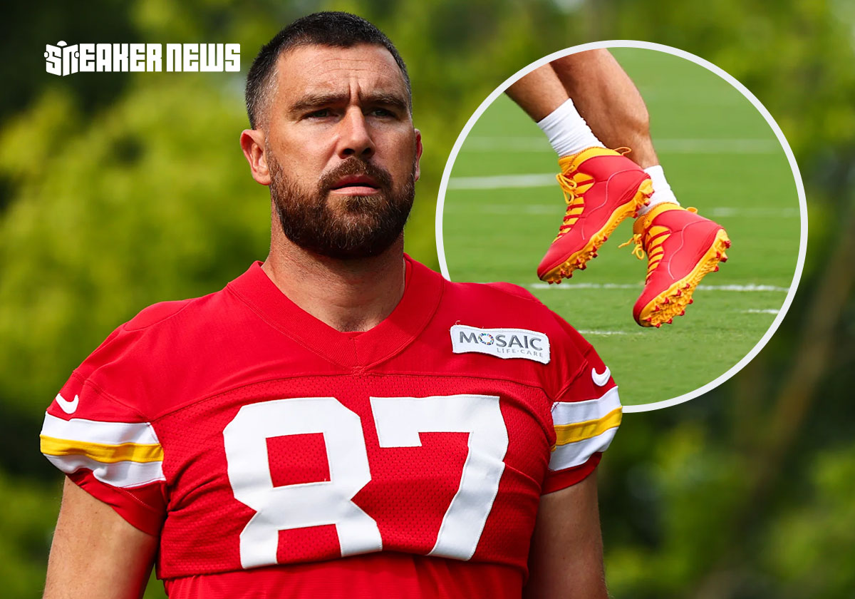 Travis Kelce en Air Jordan 10 PE aux couleurs des Kansas City Chiefs