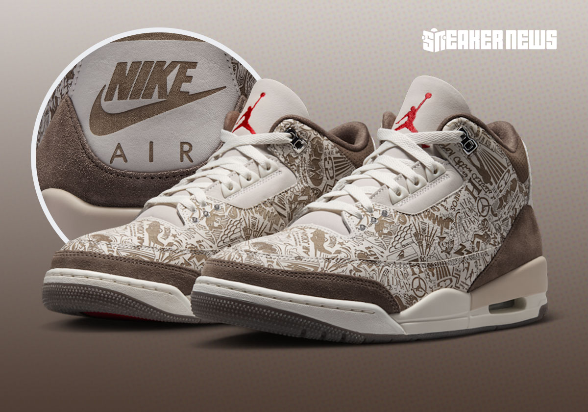 Air Jordan 3 Laser JA1369-001, gravures laser sur cuir tumbled