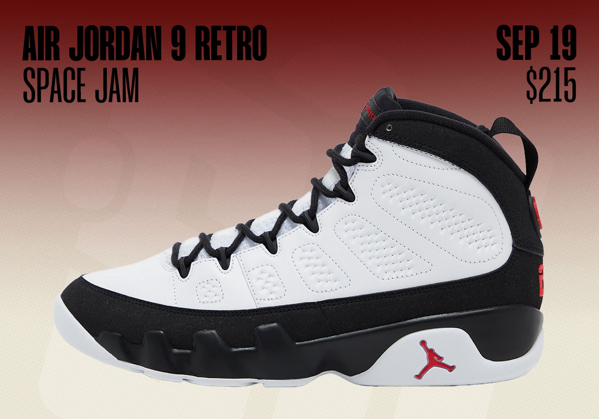 Air Jordan 9 OG Space Jam blanc noir rouge, sortie du 19 septembre 2026