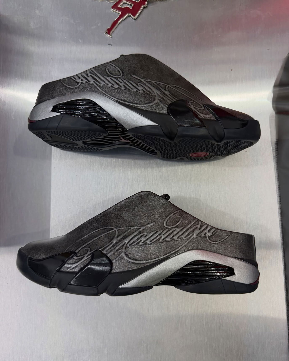 Mowalola x Air Jordan 14 Mule Black Metallic Silver Burnt Red