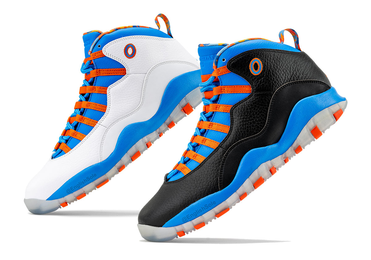 Les deux Air Jordan 10 PE OKC de Russell Westbrook, domicile et exterieur